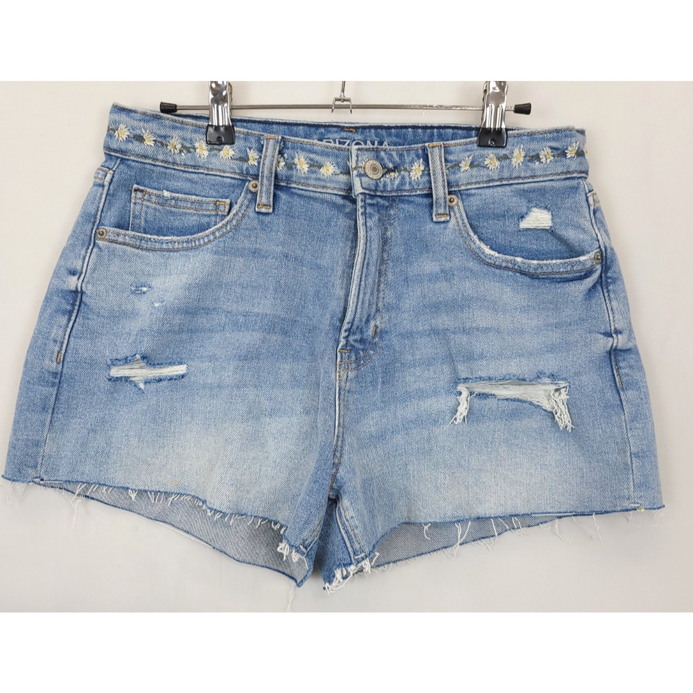 Arizona Jeans Shorts Cut Off Frayed Hem Hi-Rise Embroider Women 9 Blue Hot Pants